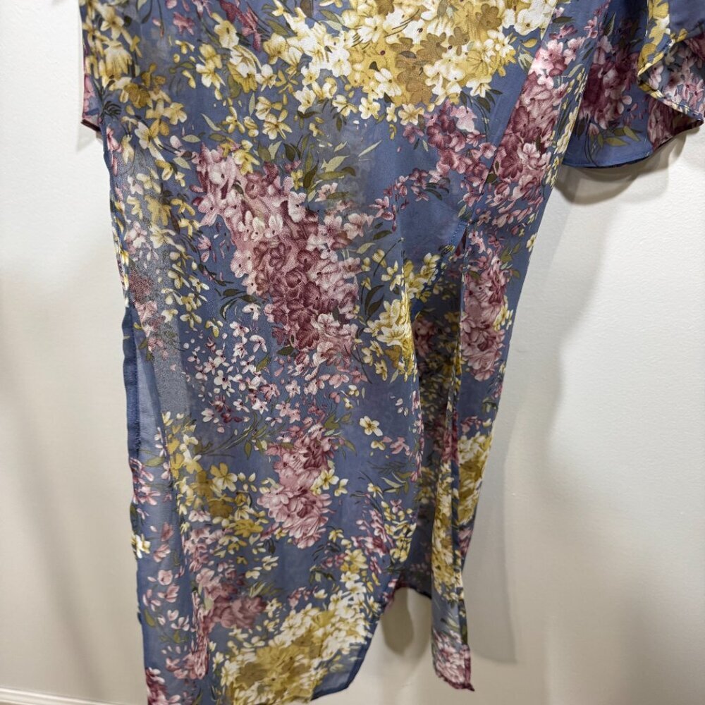 Umgee Floral Sheer Long Kimono Duster Cardigan Womens M Cover Up - Picture 3 of 6